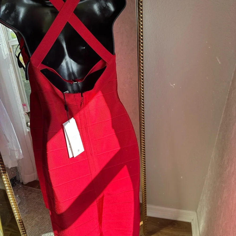 Herve Leger Bold Red Mini Dress - Picture 3 of 7